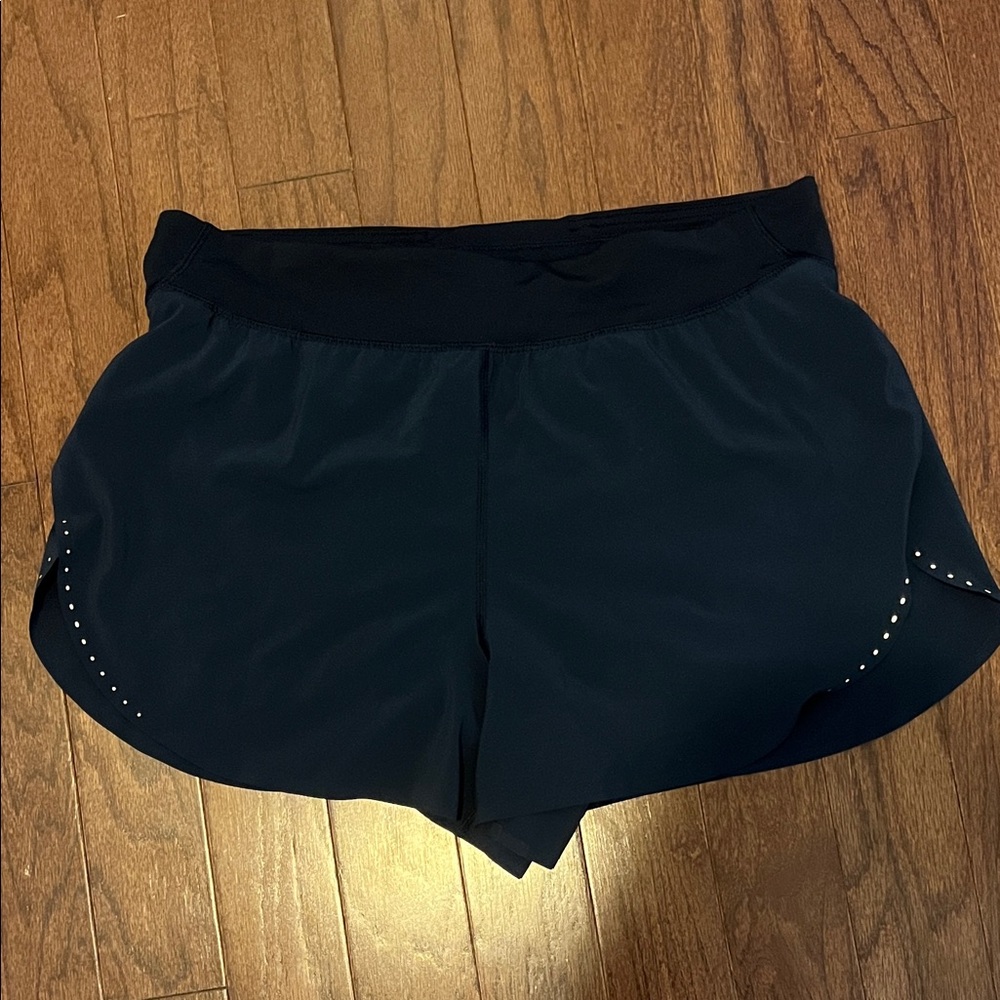 lululemon athletica navy blue fast and free high rise split leg shorts